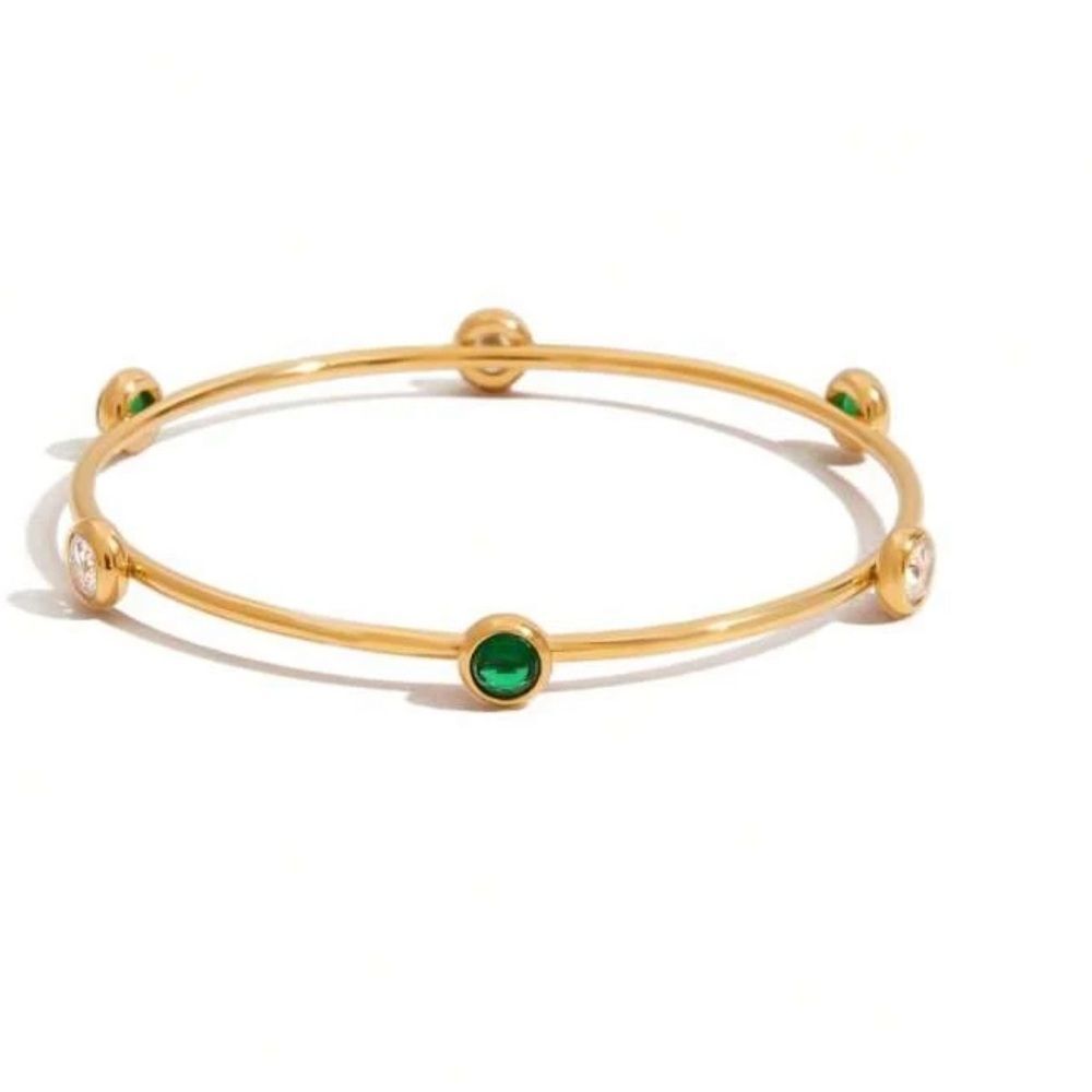 Gold and Green Bangle Bracelet Q593